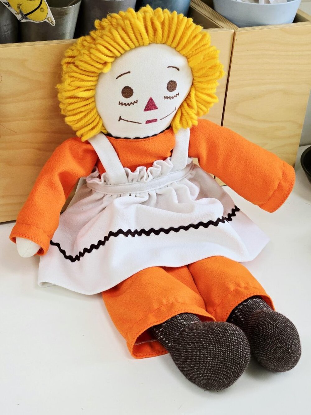 3/$55🌙Vintage 1980s Raggedy Anne Doll with Orange Outfit and Yellow Yarn Hair